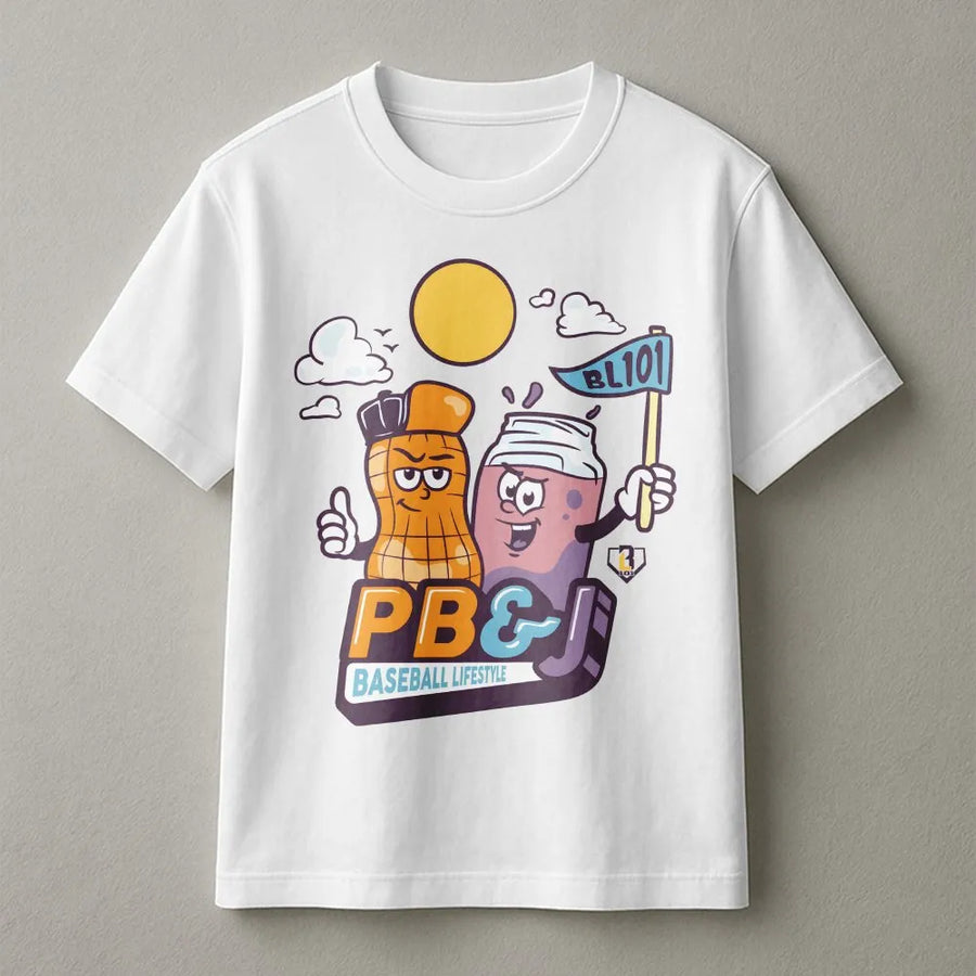 Funny PB&J Baseball T-Shirt | Cartoon Peanut & Jelly Graphic | Soft Cotton Unisex Tee | Gift for Baseball Lover and Softball Fans