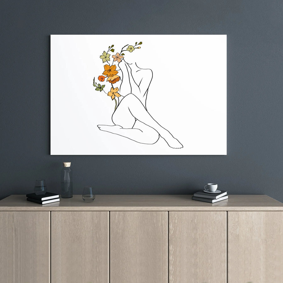 Minimalist Woman Line Art Canvas | Abstract Floral Body Portrait | Premium Gallery Wrap Wall Decor | Boho Aesthetic Art Gift For Her