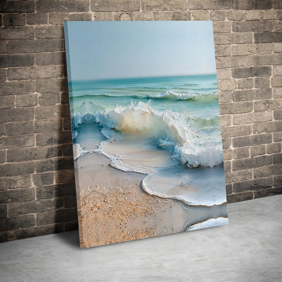 Ocean Waves Wall Art | Textured Oil Painting Style Coastal Print | Premium 1.25-Inch Gallery Canvas | Serene Beach Decor for Home or Office Gift