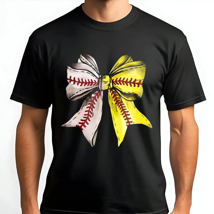 Baseball Softball Bow T-Shirt | Trendy Coquette Aesthetic Graphic | Premium Soft Cotton | Cute Game Day Gift For Softball Mom Player