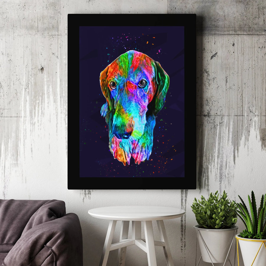 Dog Portrait Canvas Wall Art | Colorful Abstract Splash Paint Design | Gallery Quality 1.25-inch Profile | Unique Pet Lover Home Decor Gift
