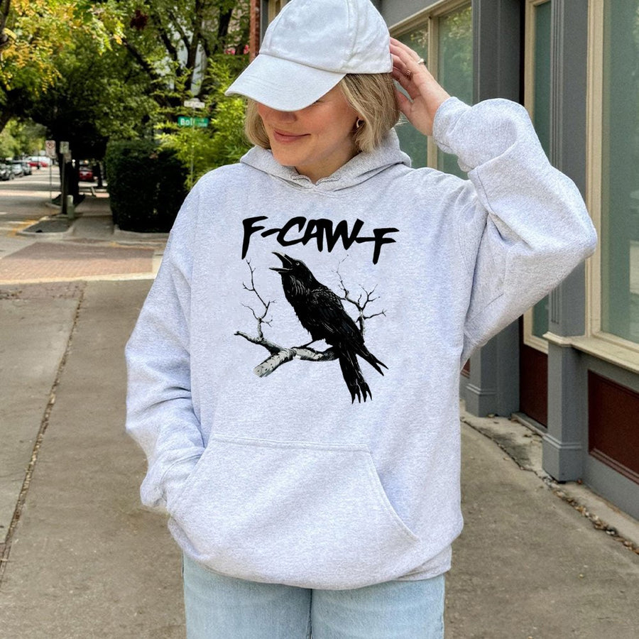 Funny Crow Graphic Hoodie | F-Caw-F Raven Bird Pun Design | Premium Cotton Blend Pullover | Unique Wildlife Lover Gift for Men Women