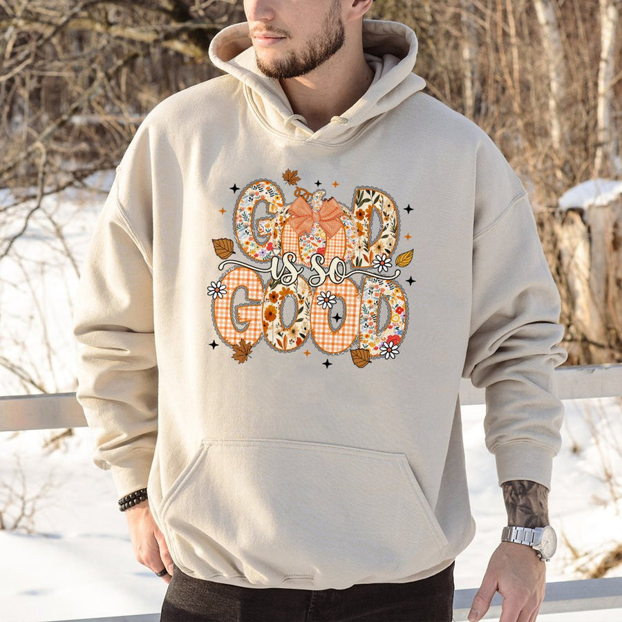 God Is So Good Hoodie | Floral Pumpkin Fall Graphic Design | Premium Cotton-Blend Comfort | Christian Autumn Gift For Women