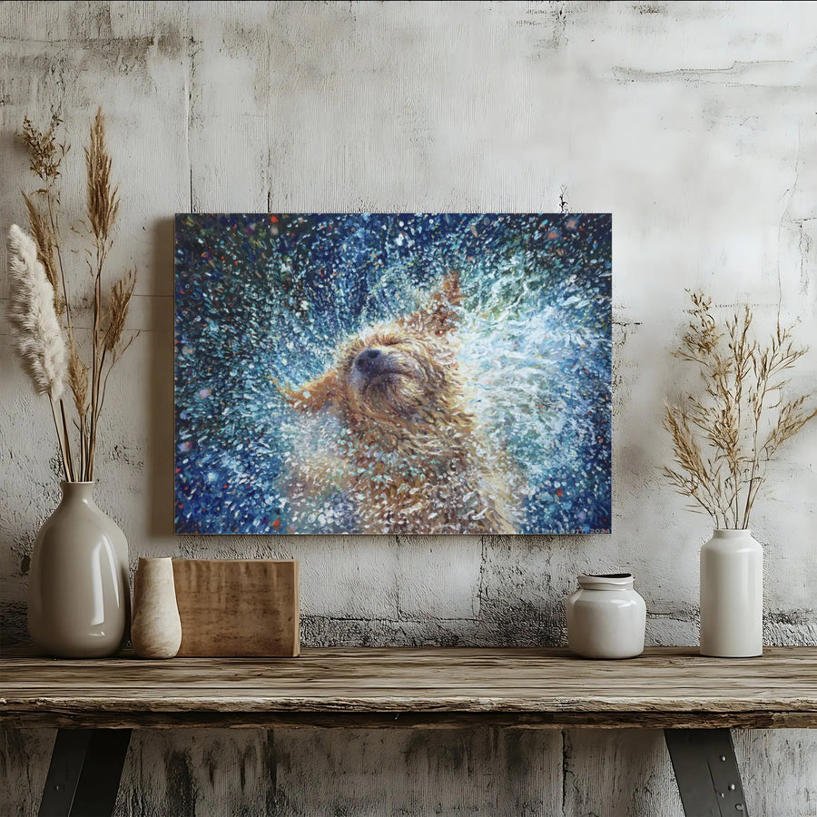 Shaking Dog Canvas Wall Art | Colorful Impressionist Pet Painting Print | Premium Gallery Wrap Canvas | Modern Home Decor Gift for Dog Lover