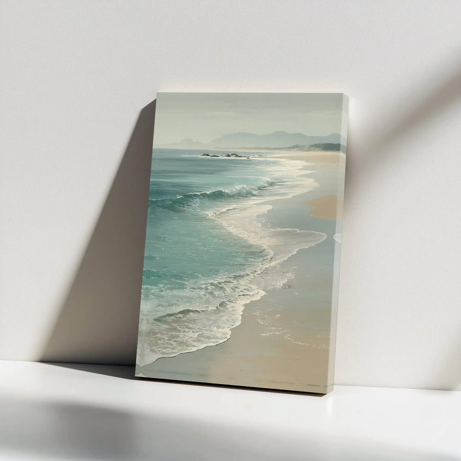 Coastal Beach Canvas Wall Art | Serene Ocean Waves Painting Print | Premium Gallery Wrapped Canvas | Living Room & Beach House Decor