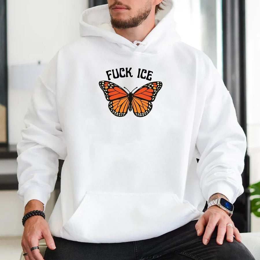 Fuck ICE Butterfly Hoodie | Abolish ICE Monarch Graphic | Premium Soft Fleece | Immigrant Rights Activist Gift