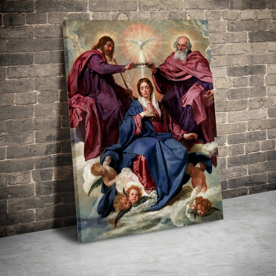 Coronation of the Virgin Canvas Print | Velázquez Religious Painting Reproduction | Thick Gallery Wrap Canvas | Christian Home Decor Gift