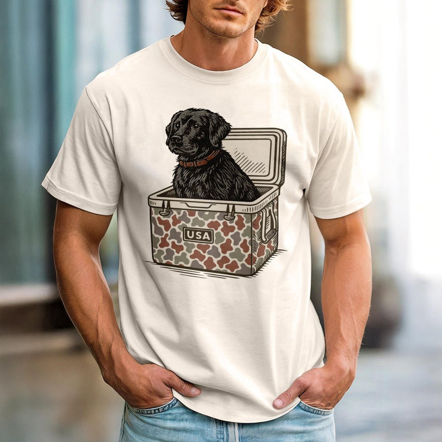 Black Labrador T-Shirt | Hunting Dog In USA Camo Cooler Graphic | 100% Cotton Premium Tee | Gift For Dog Lovers & Outdoorsmen