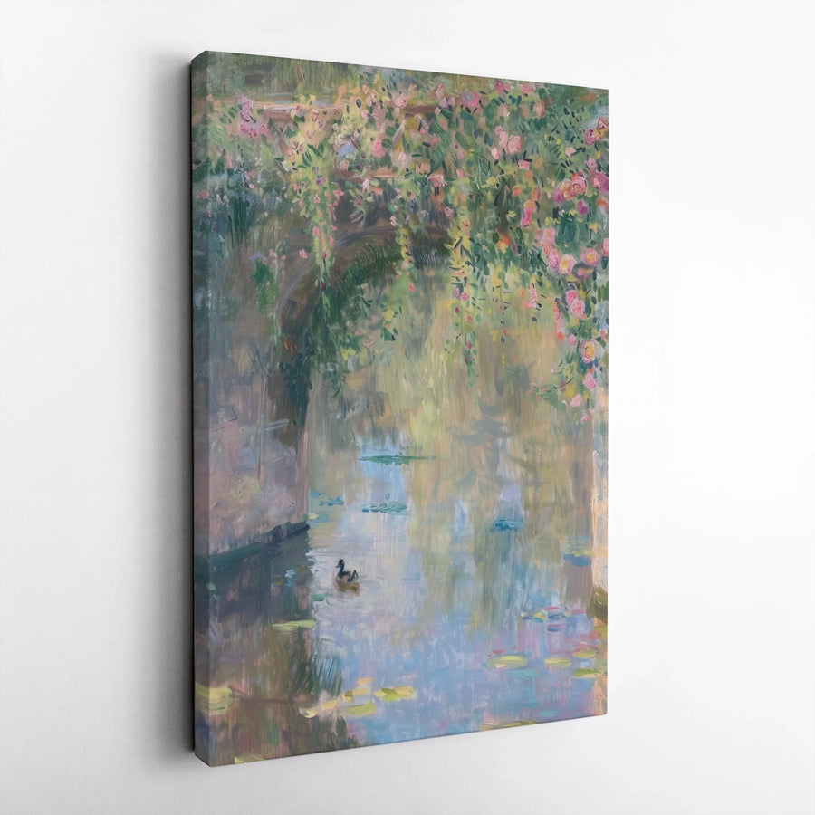 Impressionist Garden Pond Canvas Wall Art | Vintage Monet Style Water Lily Painting | Premium 1.25" Thick Gallery Wrap | Classic Home Decor Gift