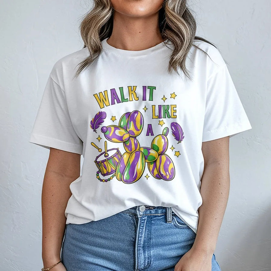 Mardi Gras Balloon Dog T-Shirt | New Orleans Parade Graphic Tee | 100% Cotton Premium Apparel | Fat Tuesday Party Gift for Men Women