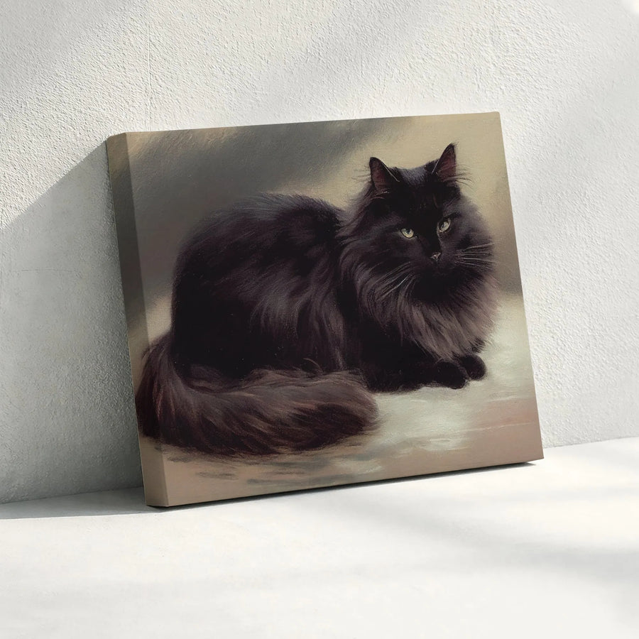 Black Cat Canvas Wall Art | Vintage Oil Painting Style Portrait | Premium 1.25-Inch Gallery Wrap | Elegant Home Decor Gift For Cat Lovers