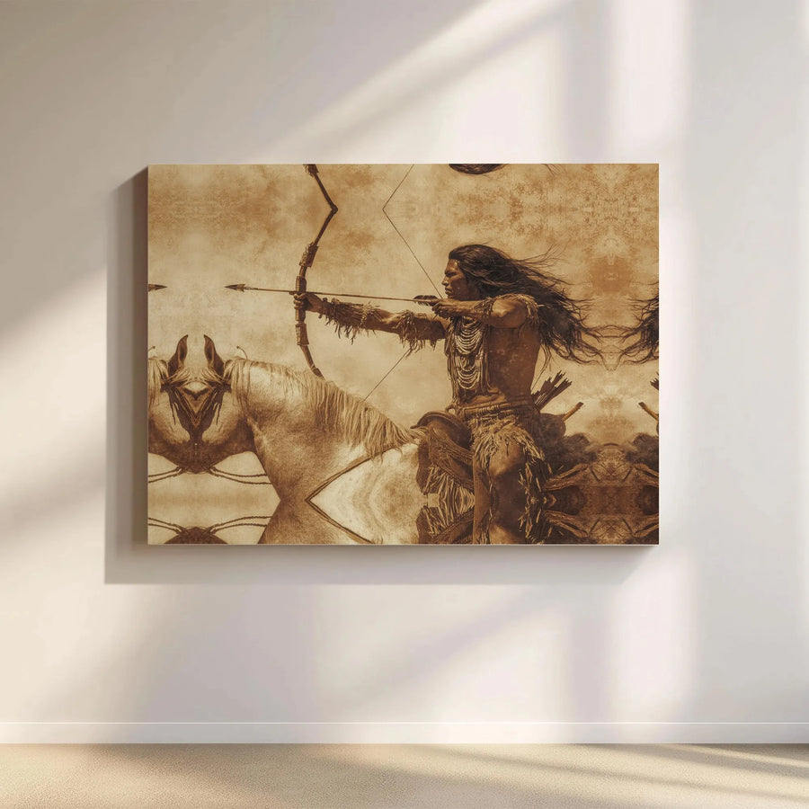 Native American Warrior Wall Art | Vintage Horseback Archer Canvas Print | 1.25-Inch Gallery Wrap | Western Home Decor Gift