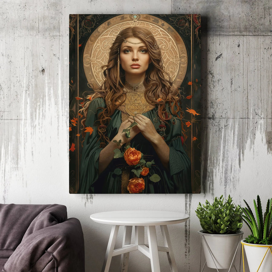 Art Nouveau Goddess Canvas | Ethereal Celtic Maiden Wall Art | Premium Gallery Wrapped Print | Fantasy Home Decor Collector's Gift