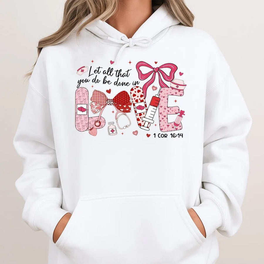 Nurse Valentine Hoodie | Christian Faith Love Design | Premium Cotton Blend | Gift for Nursing Student or RN Healthcare Worker