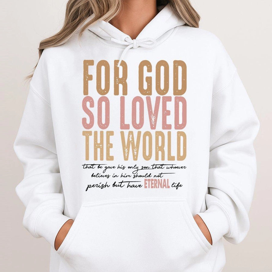 John 3:16 Hoodie | For God So Loved The World Retro Graphic | Soft Cotton Blend | Christian Faith Gift for Men and Women