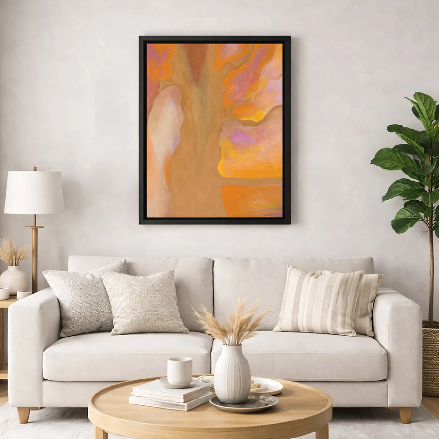 Warm Abstract Wall Art | Modern Orange and Tan Fluid Shapes Canvas | Gallery Quality 1.25 Inch Profile | Home Office Decor Gift