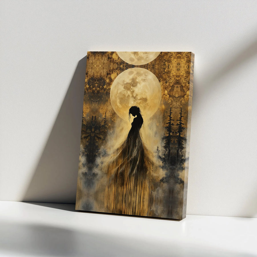 Gothic Moon Canvas Print | Abstract Celestial Goddess Art | Premium Gallery Wrapped Canvas | Dark Academia Home Decor Gift