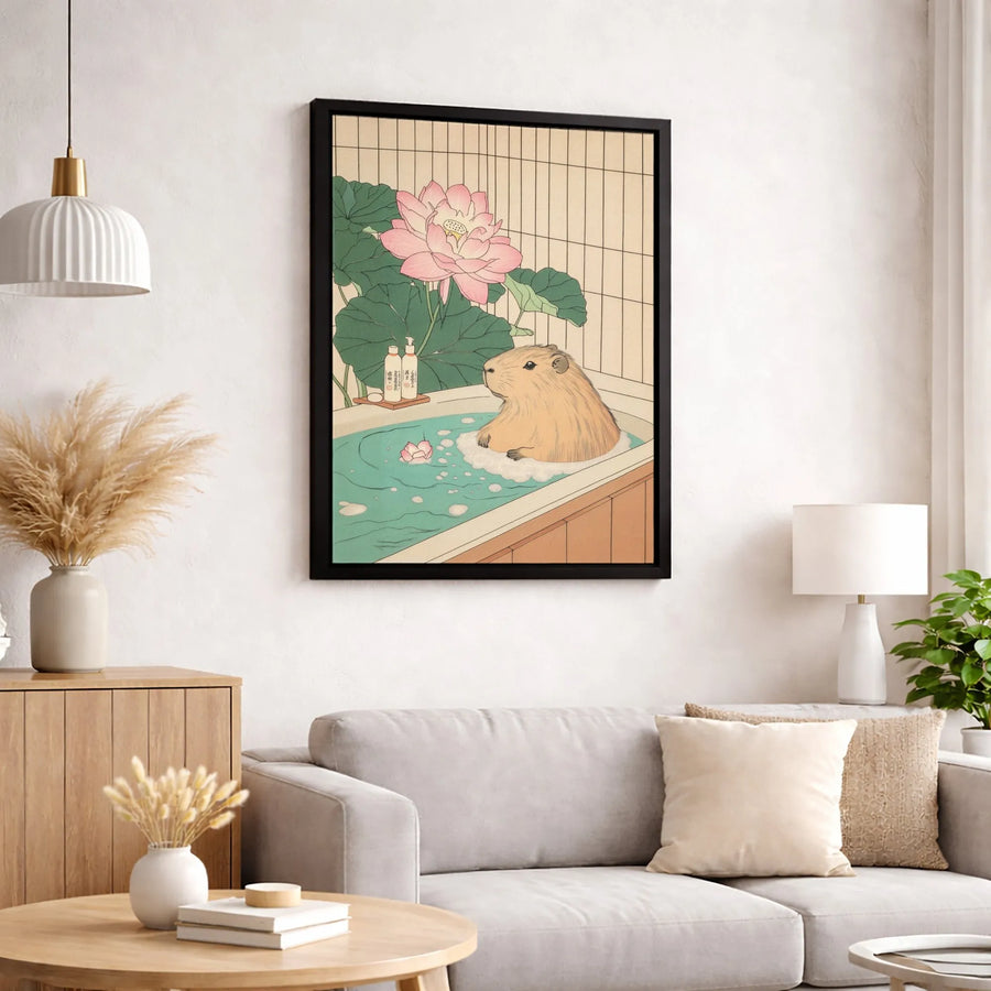 Capybara Wall Art | Japanese Ukiyo-e Style Bathing Capybara Print | Premium 1.25-inch Canvas | Unique Home Decor Gift for Capybara Lovers