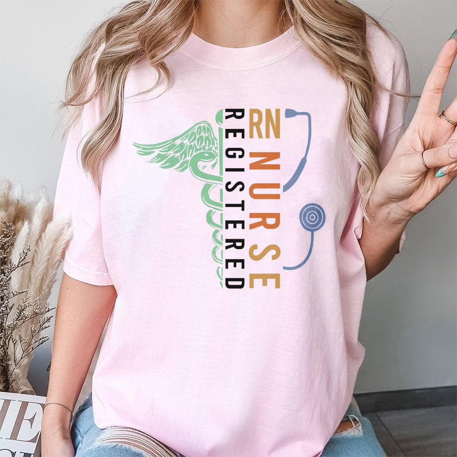 Registered Nurse RN T-Shirt | Medical Caduceus Stethoscope Graphic | Premium 100% Cotton | Nursing School Graduation Gift for Her and Him