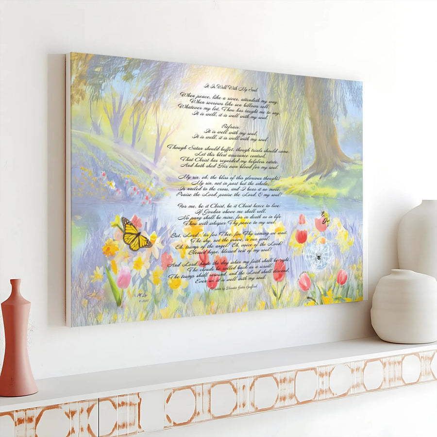 It Is Well With My Soul Canvas Art | Christian Hymn Lyric Wall Decor | Premium Gallery Wrap Print | Inspirational Religious Gift for Home