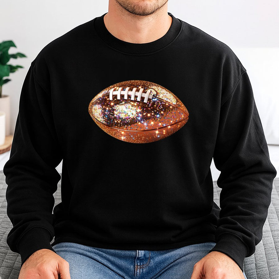 Sparkly Glitter Football Sweatshirt | Rhinestone Style Game Day Apparel | Premium Cotton Blend | Cute Tailgate Outfit For Football Fans