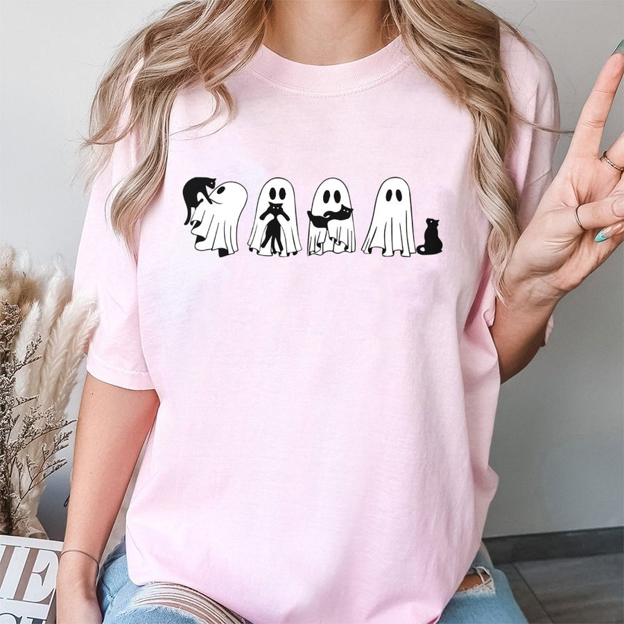 Ghost Cat T-Shirt | Minimalist Spooky Halloween Graphic Tee | 100% Cotton Premium Quality | Cute Pet Lover Gift for Women and Men