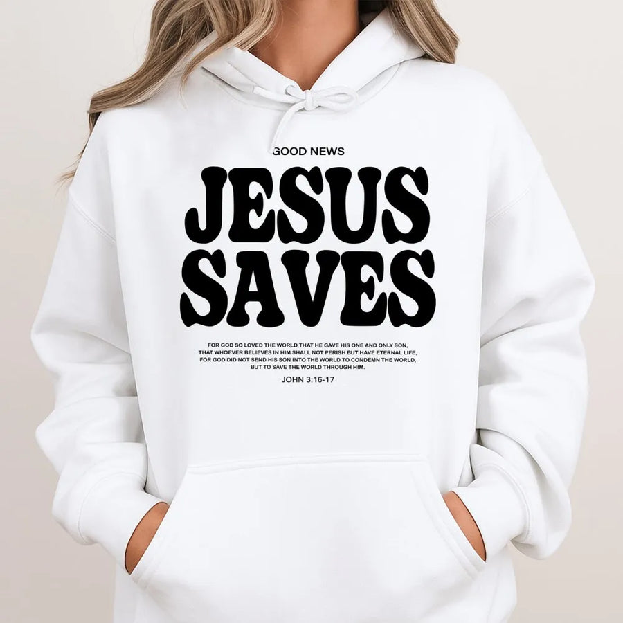 Jesus Saves Hoodie | Christian Scripture Bible Verse | Premium Cotton Blend | Faith Based Gift For Men And Women