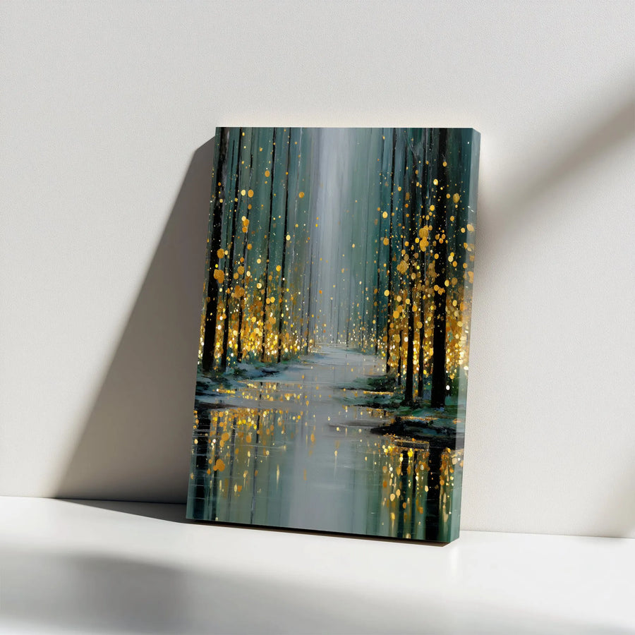 Enchanted Forest Canvas Wall Art | Abstract Painting Print with Golden Light | Premium Gallery Wrapped Canvas | Modern Living Room & Bedroom Decor Gift