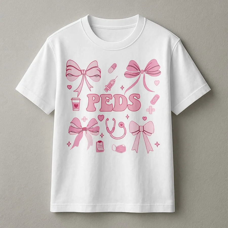 Pediatric Nurse T-Shirt | Coquette Bow Medical Design | Premium Soft Cotton | Cute Gift for Peds Nurses and Medical Students