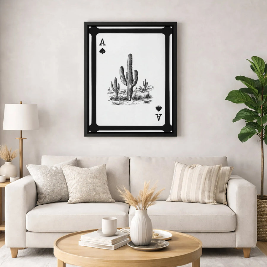 Ace Of Spades Saguaro Cactus Wall Art | Desert Botanical Playing Card Print | Premium Gallery-Wrapped Canvas | Modern Southwest Home Decor Gift
