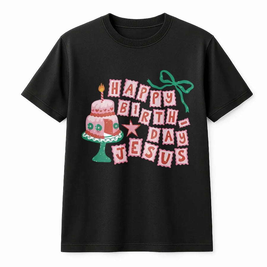 Happy Birthday Jesus T-Shirt | Cute Christmas Cake Graphic Design | Premium Cotton Religious Apparel | Faith-Based Holiday Gift for Women and Men