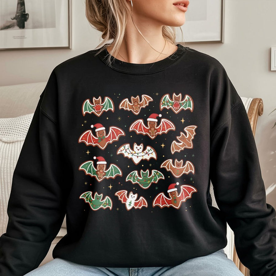 Gingerbread Bat Sweatshirt | Spooky Christmas Graphic Tee | Premium Cotton Blend | Funny Alternative Holiday Gift for Goth Lovers