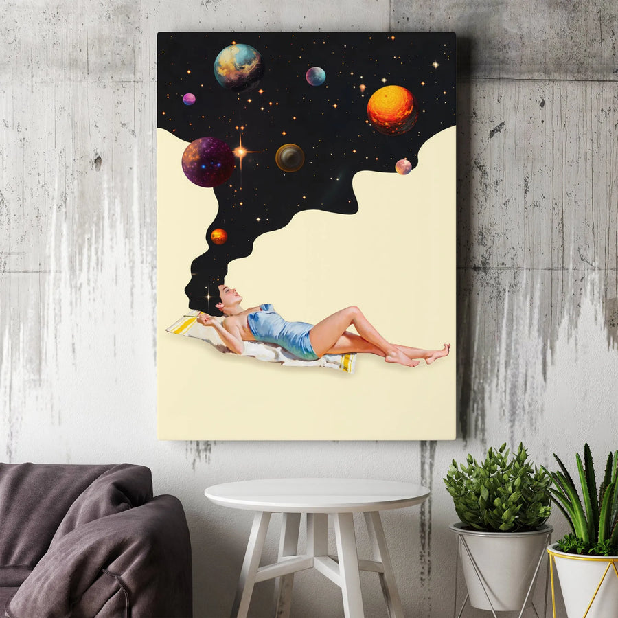 Surreal Space Wall Art | Dreamy Galaxy Woman Collage Canvas | Gallery Quality Fade-Resistant Print | Celestial Home Decor Gift for Her