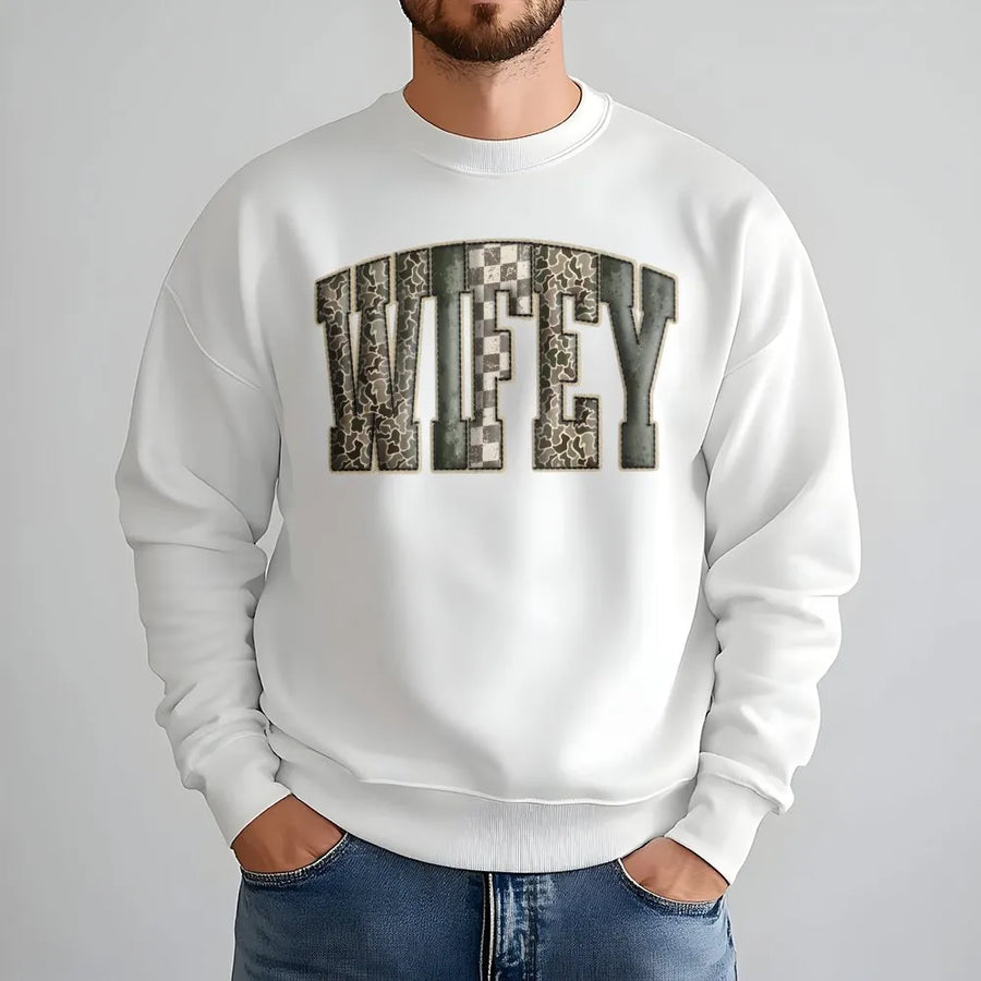 Wifey Camo Sweatshirt | Distressed Varsity Lettering | Premium Cotton Blend | Rustic Western Country Gift for Her