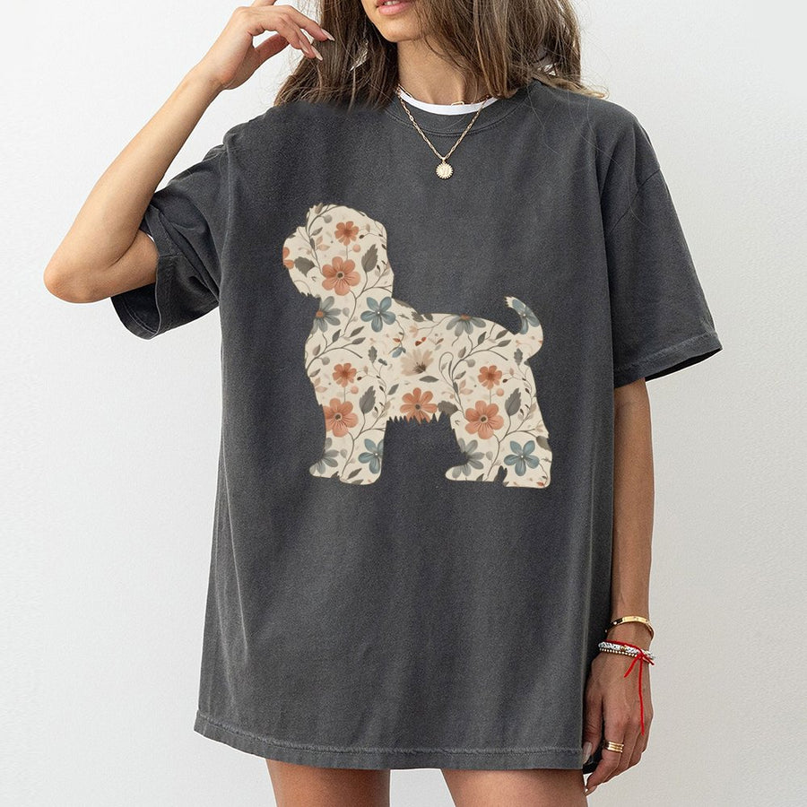 Shih Tzu Wildflower T-Shirt | Boho Botanical Dog Art | Premium 100% Cotton Tee | Gift for Dog Moms & Puppy Owners