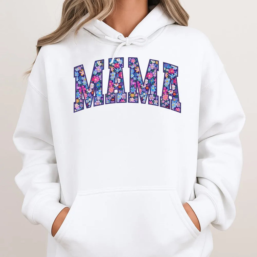 Mama Floral Hoodie | Varsity Letter Botanical Design | Soft Cotton-Poly Blend | Premium Trendy Gift for Mom