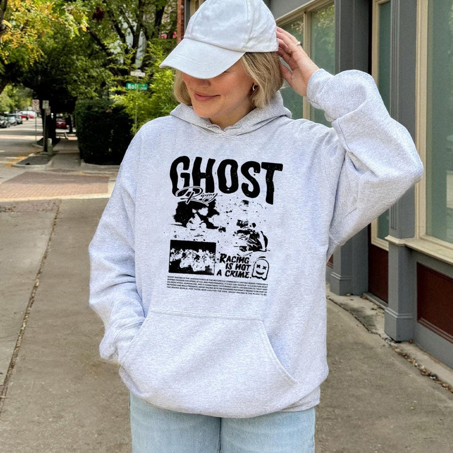 Ghost Racing Hoodie | Racing Is Not A Crime Biker Graphic | Premium Cotton Blend | Unisex Streetwear Gift for Motorcycle Riders