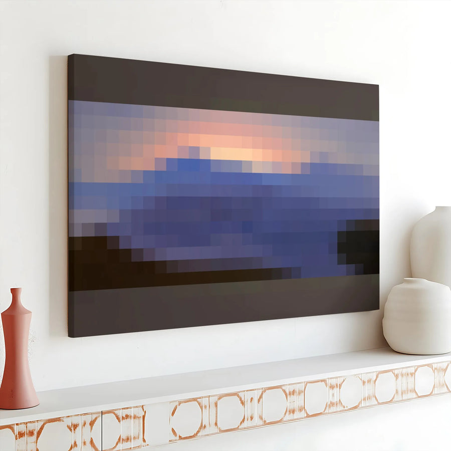 Pixelated Landscape Canvas Wall Art | Modern Sunset Abstract Print | Premium 1.25" Gallery Wrap | Minimalist Office Decor Gift