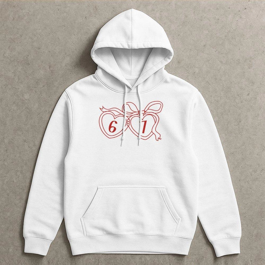 6 7 Heart Bow Hoodie | Cute Matching Couple Apparel | Premium Cotton Blend | Gift For Anniversary Or Valentines Day