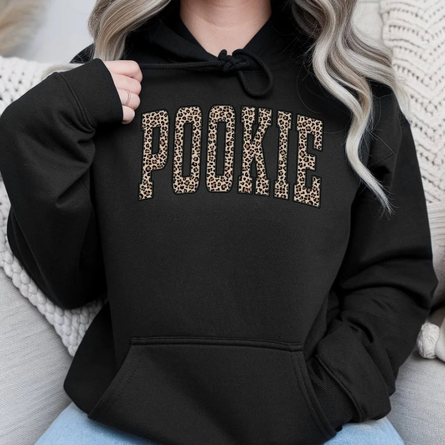 Pookie Hoodie | Leopard Print Varsity Letter Design | Soft Premium Cotton Blend | Trendy Aesthetic Gift For Girlfriend Or Bestie