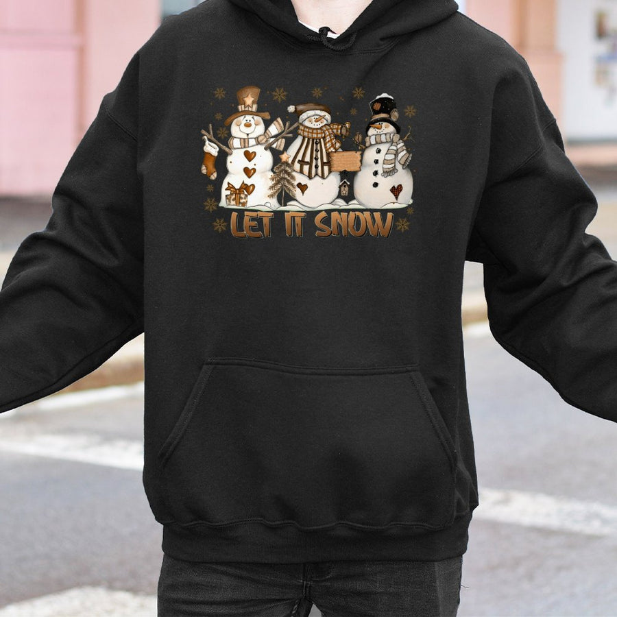 Let It Snow Hoodie | Cute Snowman Trio Christmas Design | Premium Cotton Blend Pullover | Festive Winter Gift for Women and Men