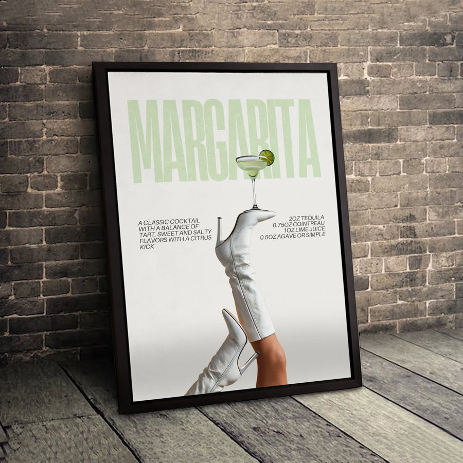 Margarita Cocktail Recipe Wall Art | Retro Aesthetic White Boot Print | Premium 1.25" Gallery Canvas | Kitchen & Bar Decor Gift