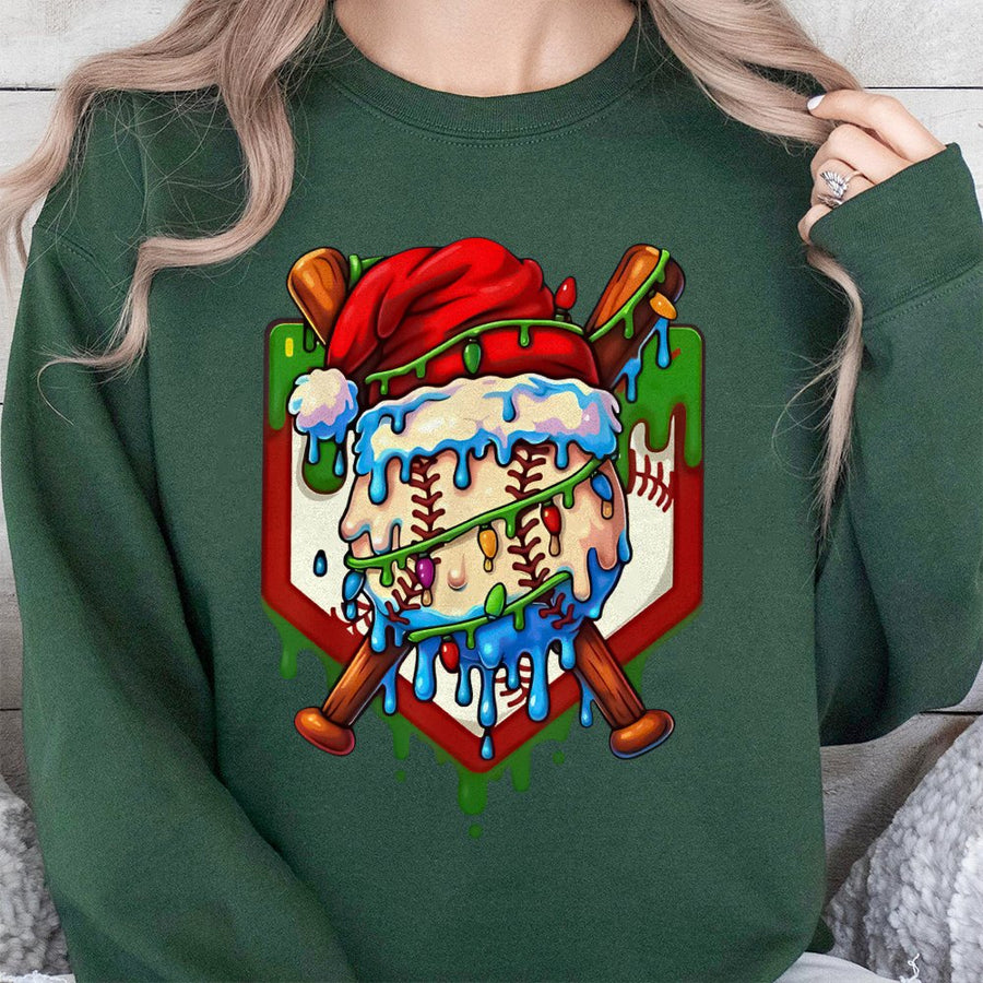Christmas Baseball Sweatshirt | Drip Santa Hat Graphic | Premium Cotton Blend | Holiday Gift for Baseball Players and Fans