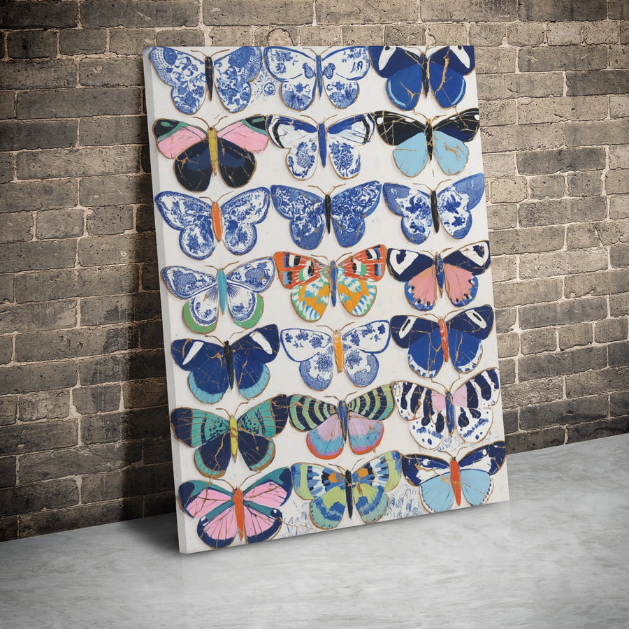 Butterfly Wall Art Canvas | Chinoiserie Kintsugi Gold Pattern | Gallery Wrapped Premium Print | Elegant Home Office Decor Gift