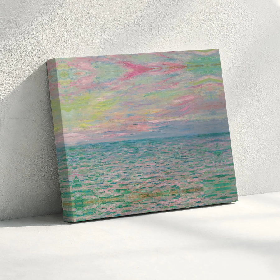 Impressionist Seascape Canvas Art | Pastel Ocean Sunset Painting | Premium Gallery Wrapped Print | Living Room Coastal Wall Decor Gift