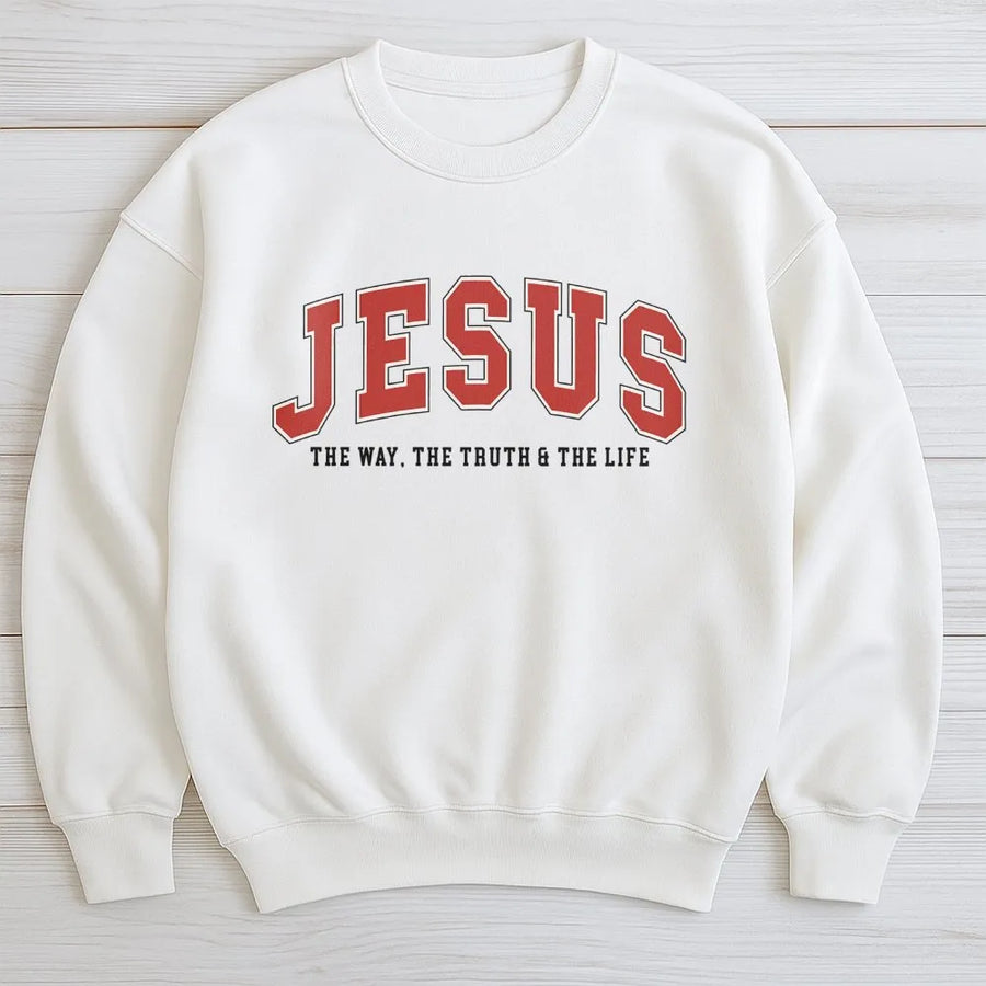 Jesus Sweatshirt | The Way The Truth And The Life Scripture Design | Premium Cotton Blend Crewneck | Christian Faith Gift For Men And Women