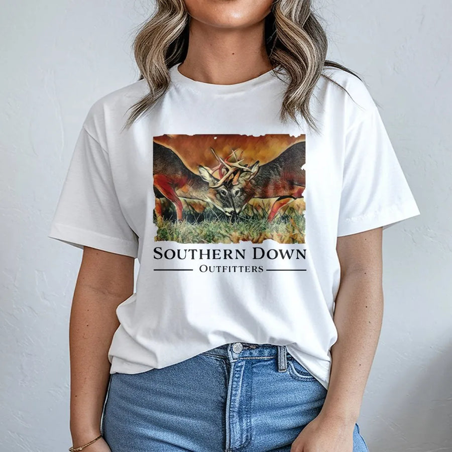 Buck Fighting T-Shirt | Southern Hunting Graphic Tee | Premium 100% Cotton Wildlife Apparel | Country Lifestyle Gift for Outdoorsmen