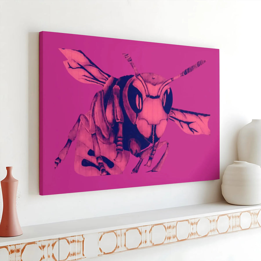Magenta Wasp Pop Art Canvas Print | Bold Insect Wall Decor | 1.25-Inch Gallery Wrap | Contemporary Home & Office Wall Art