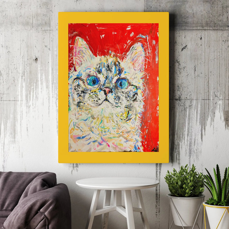 Cat Canvas Wall Art | Expressionist Fluffy Cat Portrait | Premium Fade-Resistant Print | Colorful Home Decor Gift for Cat Lovers