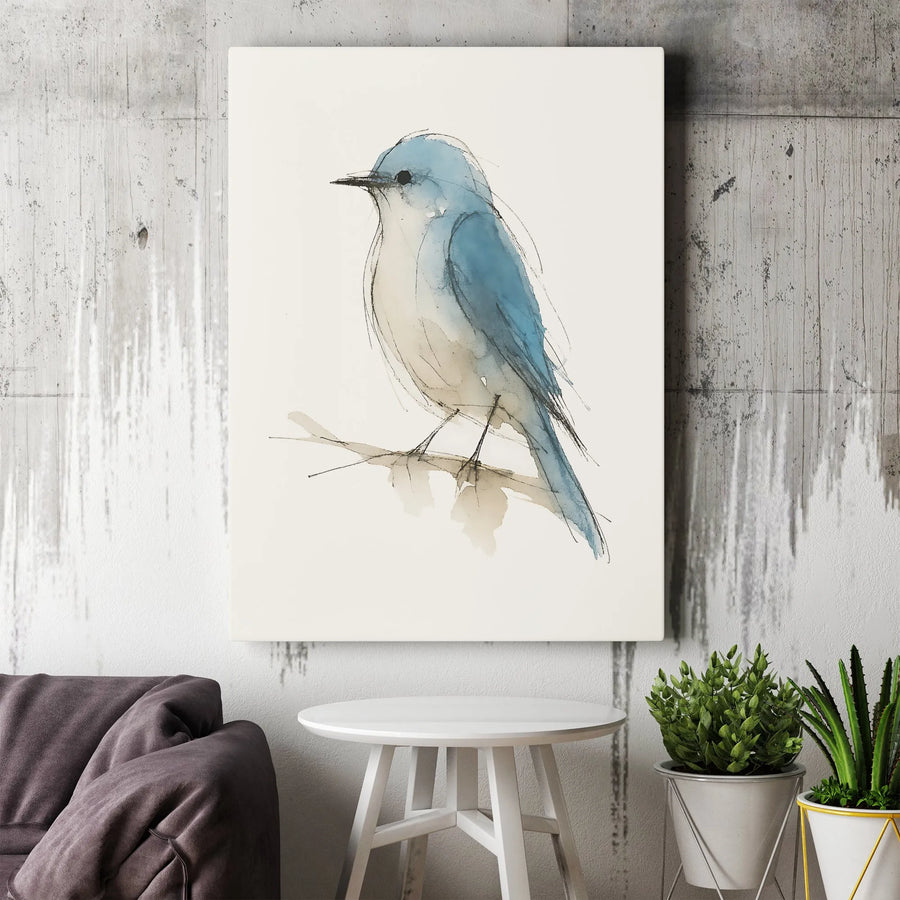 Bluebird Watercolor Canvas Print | Minimalist Bird Sketch Wall Art | Premium 1.25-Inch Gallery Wrap | Nature-Inspired Home Decor Gift